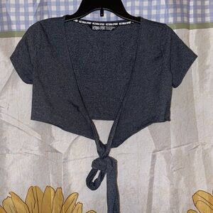 Gray Tie-Front Crop Top